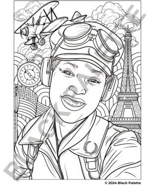 Bessie Coleman Skyward Dreams Coloring Page - Inspirational Aviator Theme