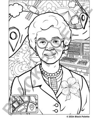 Gladys West with mathematical symbols and satellites, highlighting her role in developing GPS technology