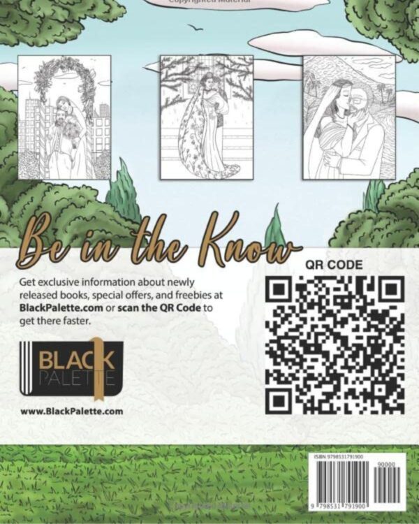 Colour Black Love: An Adult Coloring Book" with sample illustrations and a QR code.